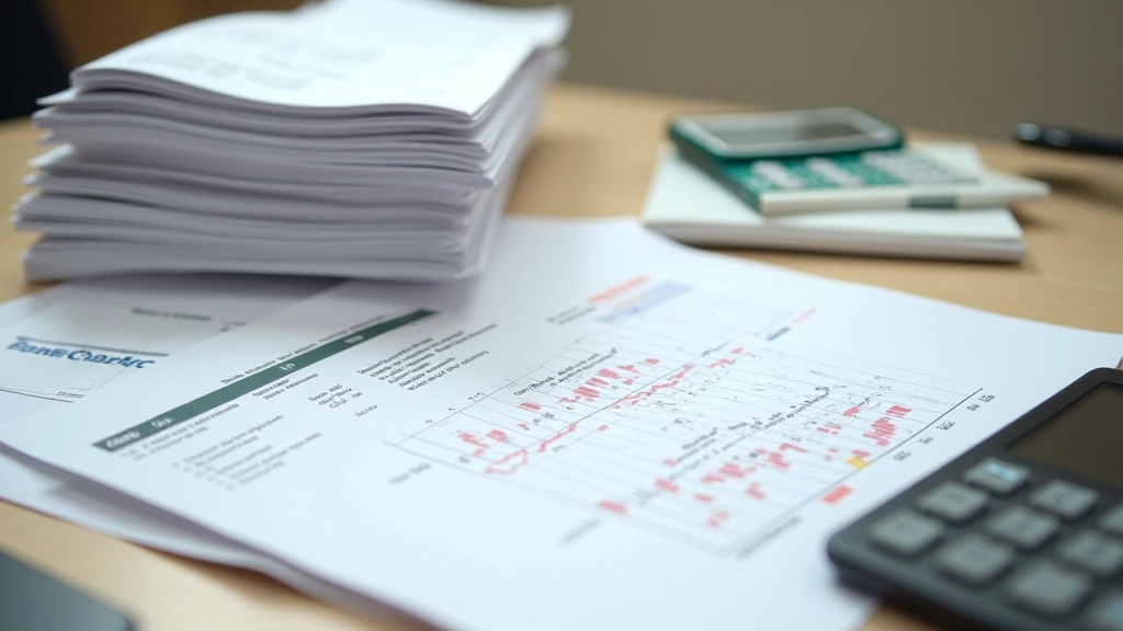 Schreibtisch mit Rechnungen, Taschenrechner und Tablet zur Budgetplanung, organisierte Dokumentation