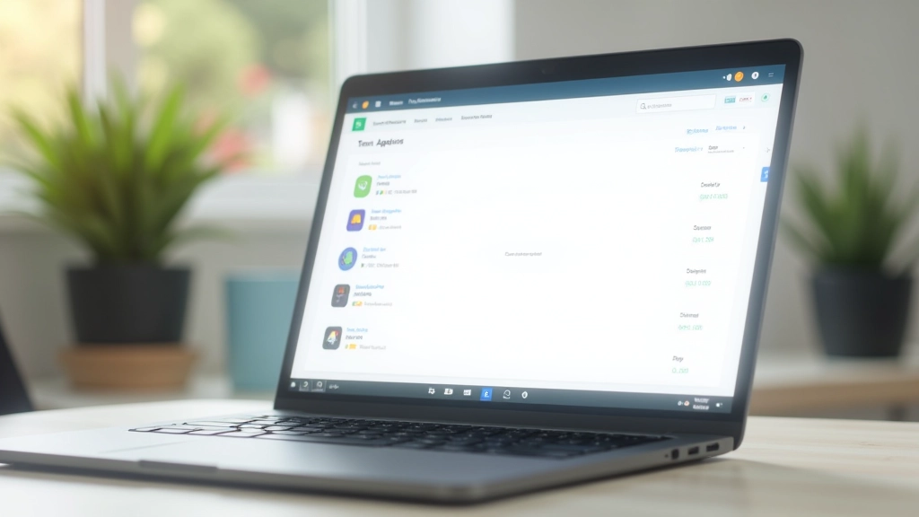 Laptop-Bildschirm mit App-Abos-Verwaltung, verschiedene Abonnements aufgelistet, Übersichtliche Struktur mit Kündigungsbuttons
