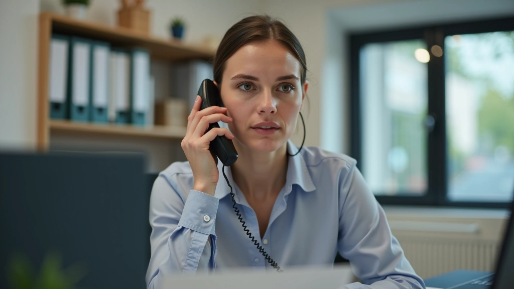 Kommunikation zwischen Mieter und Hausverwaltung, Büroumgebung mit Telefon und Dokumenten